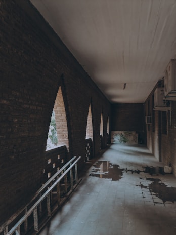 Hospital corridor with newly installed climate control vents and equipment