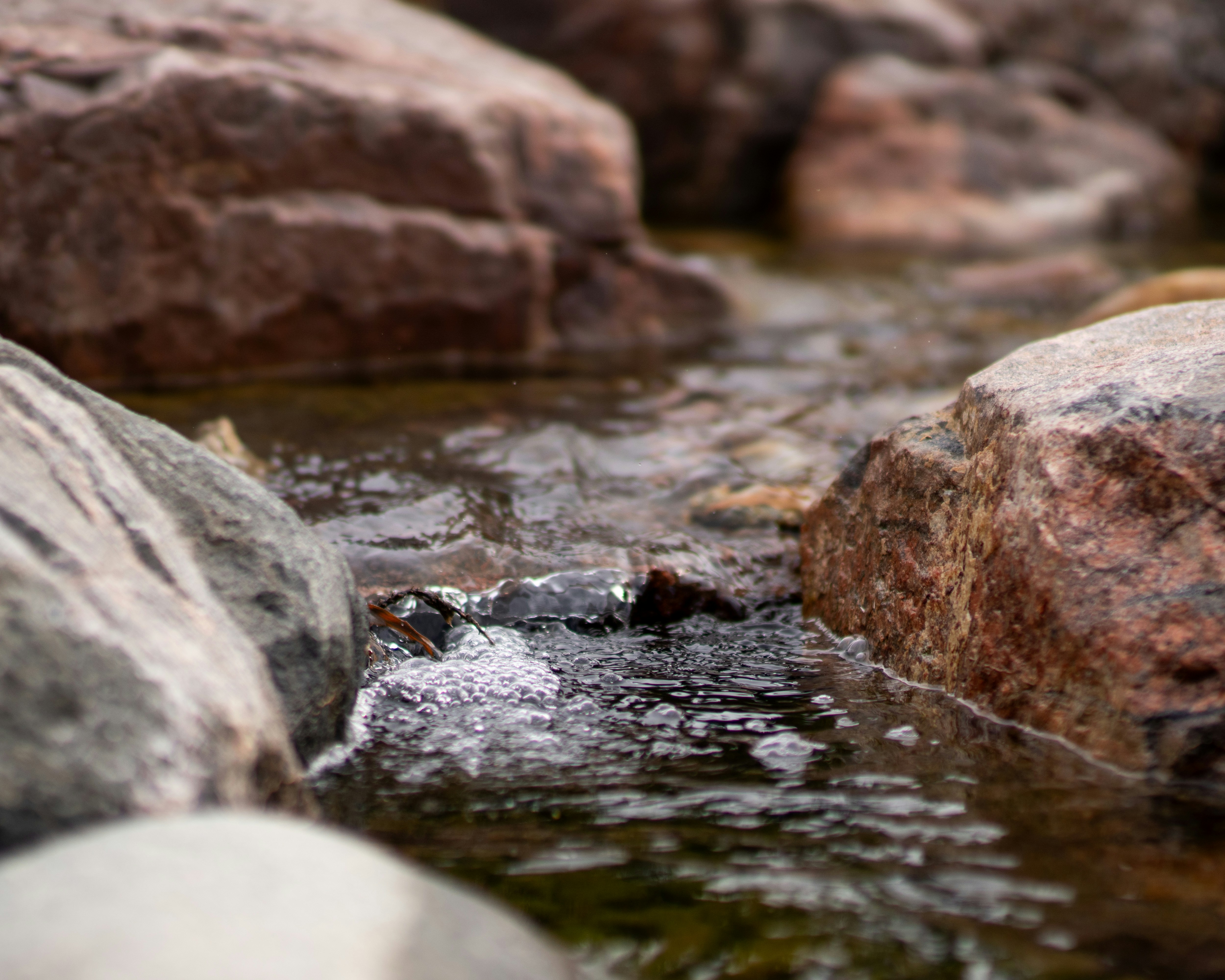 um close up de rochas em um riacho de água
