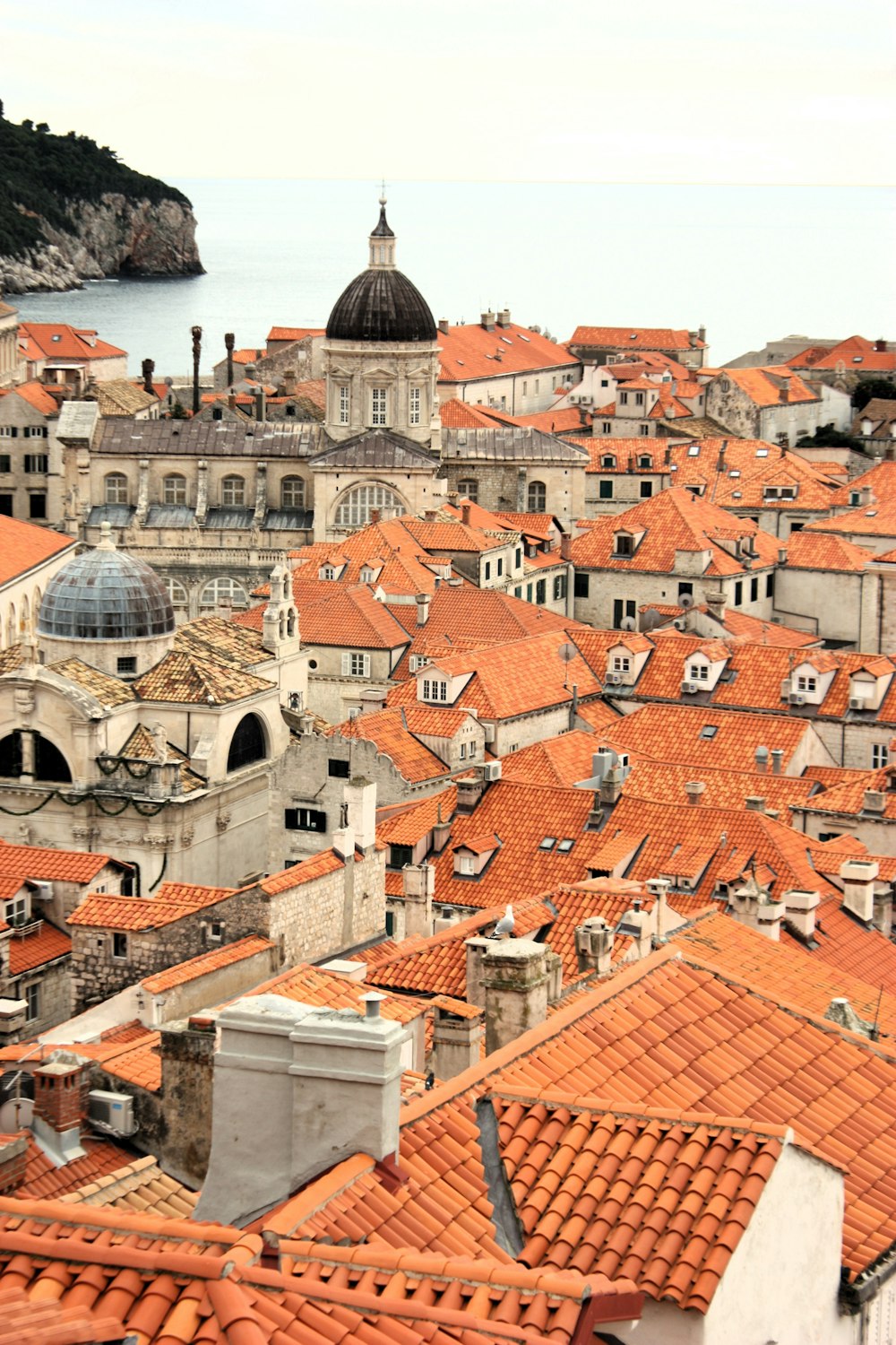 a view of a city with orange roofs