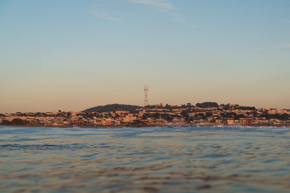 a view of a city from the ocean