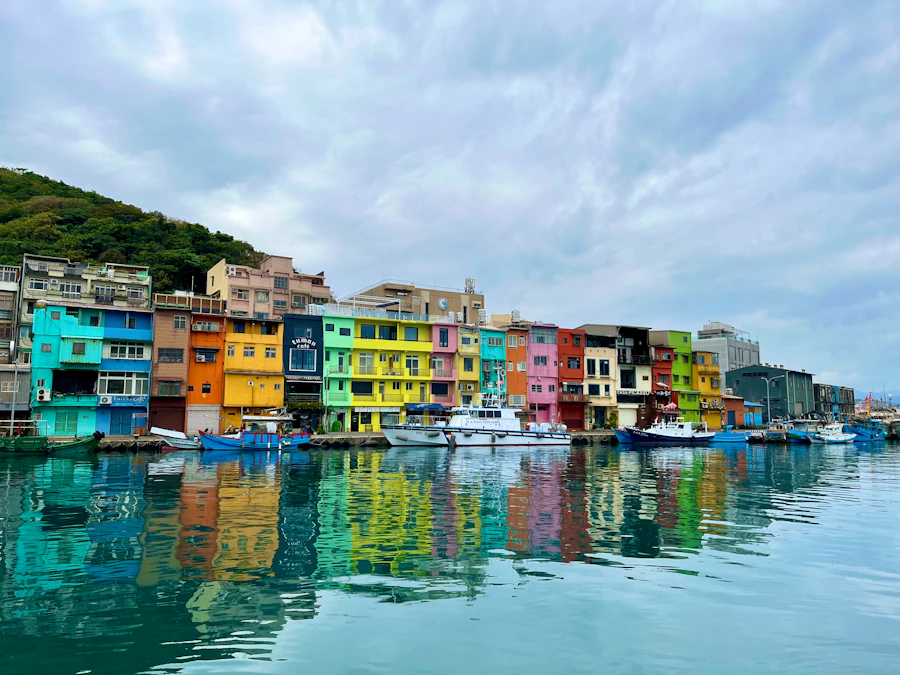 Colorful waterfront houses at Zhengbin Port, Keelung