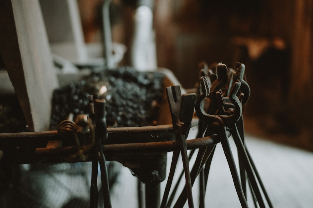 a close up of a bunch of scissors on a table