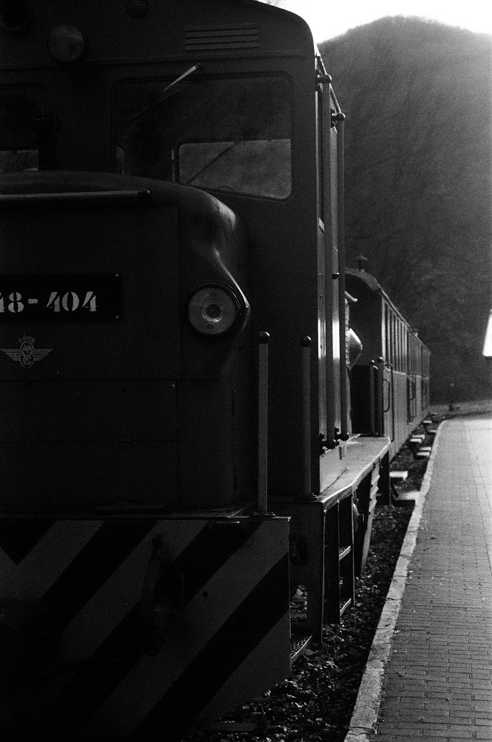 a black and white photo of a train at a station