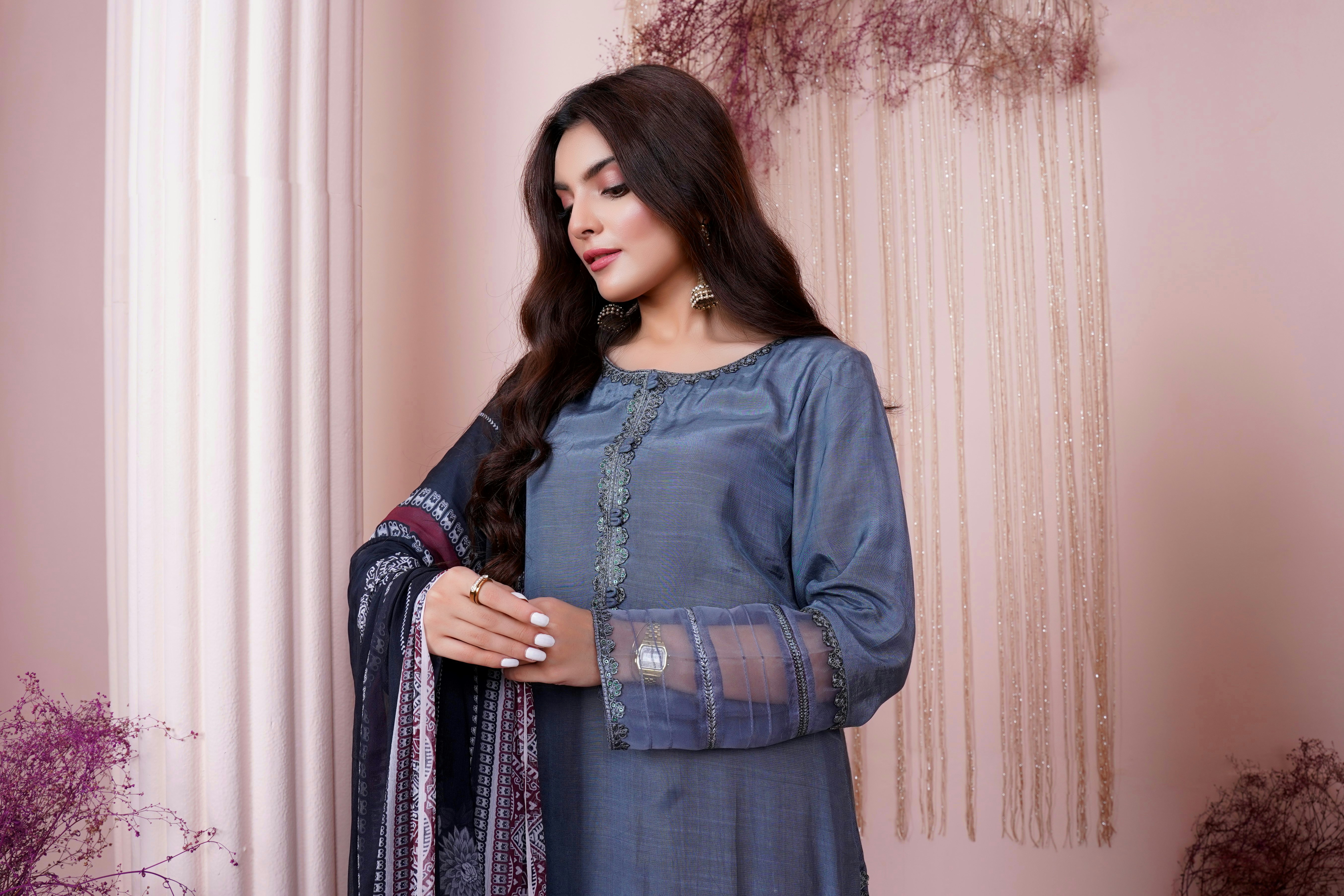 Elegant Peach Cotton Suit