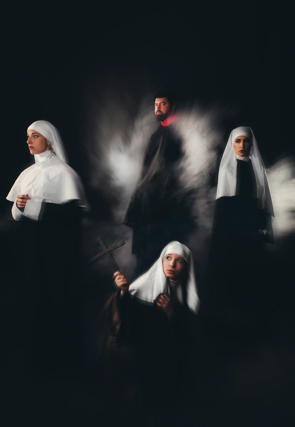 a group of people dressed in nun costumes