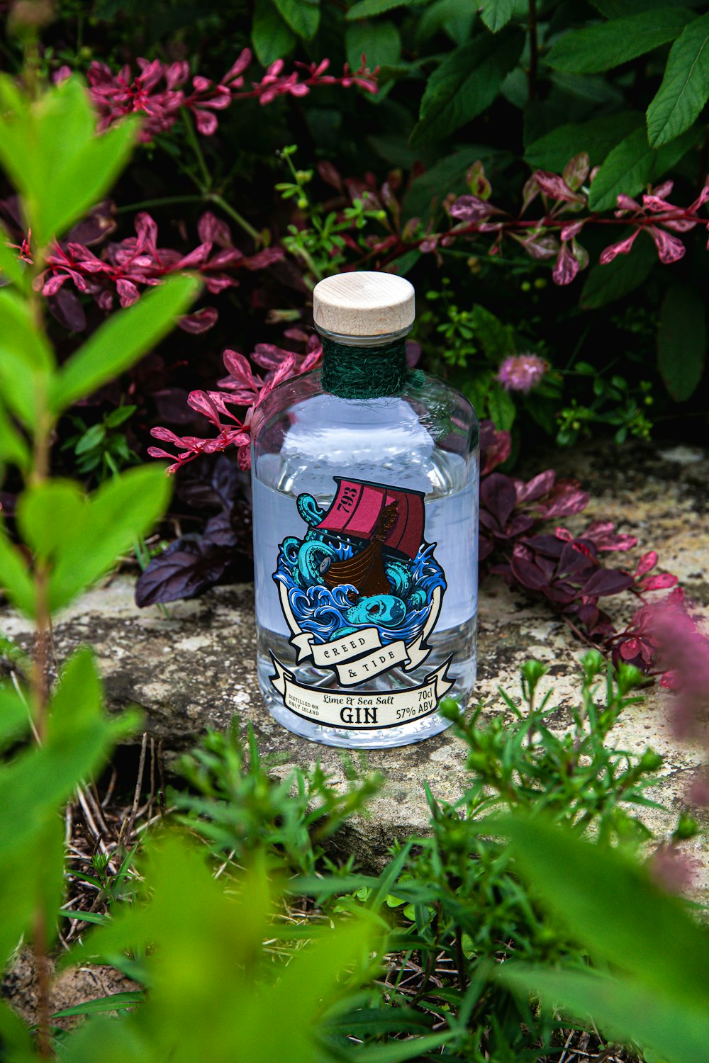 a bottle with a picture of a ship on it