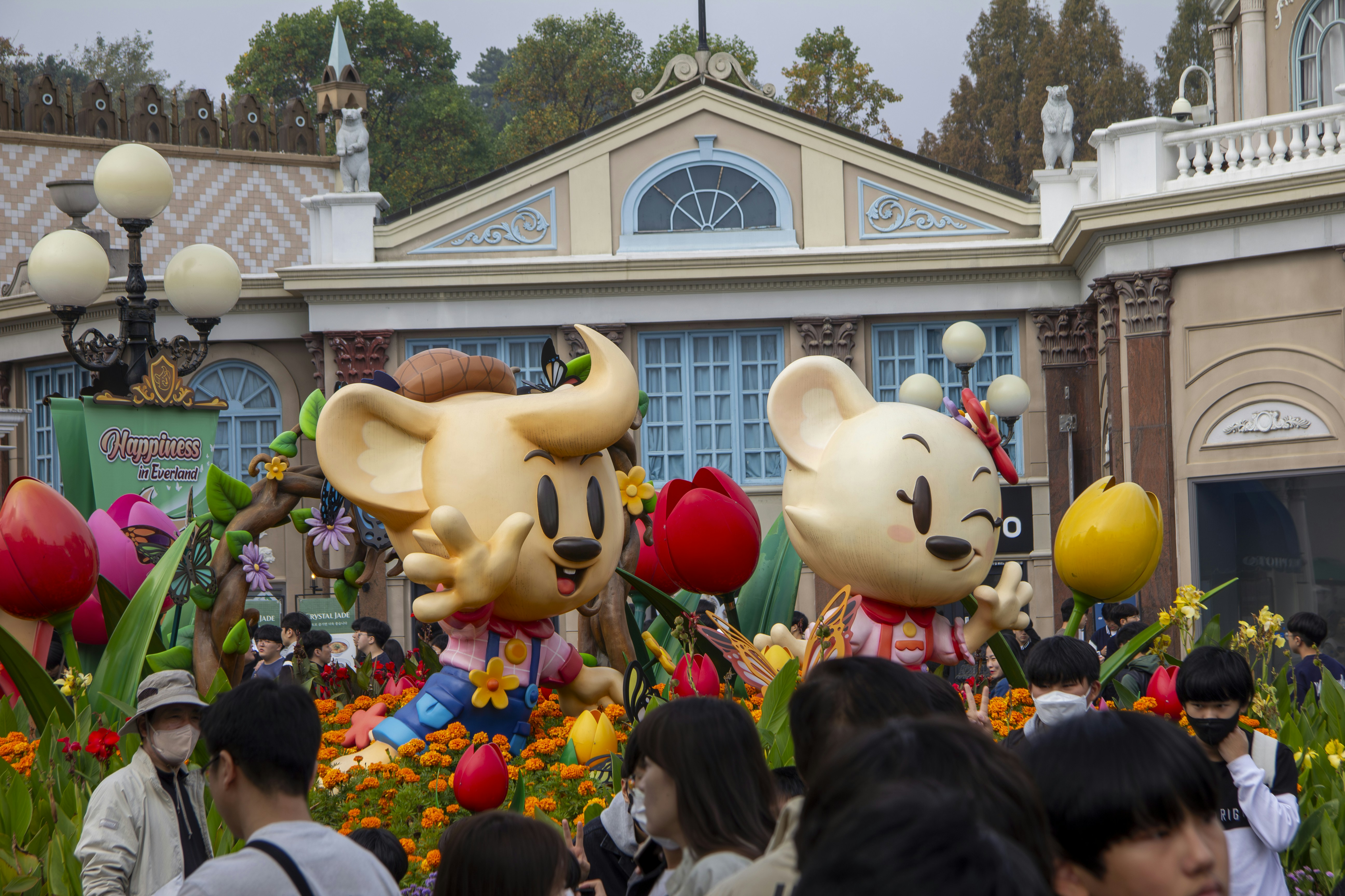 a group of people standing in front of a building