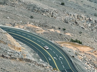 A driver enjoying a thrilling drive on a winding mountain road.