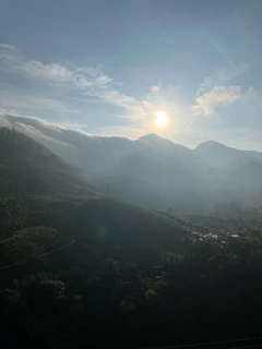 A serene Himalayan mountain landscape with soft morning light highlighting rugged peaks.