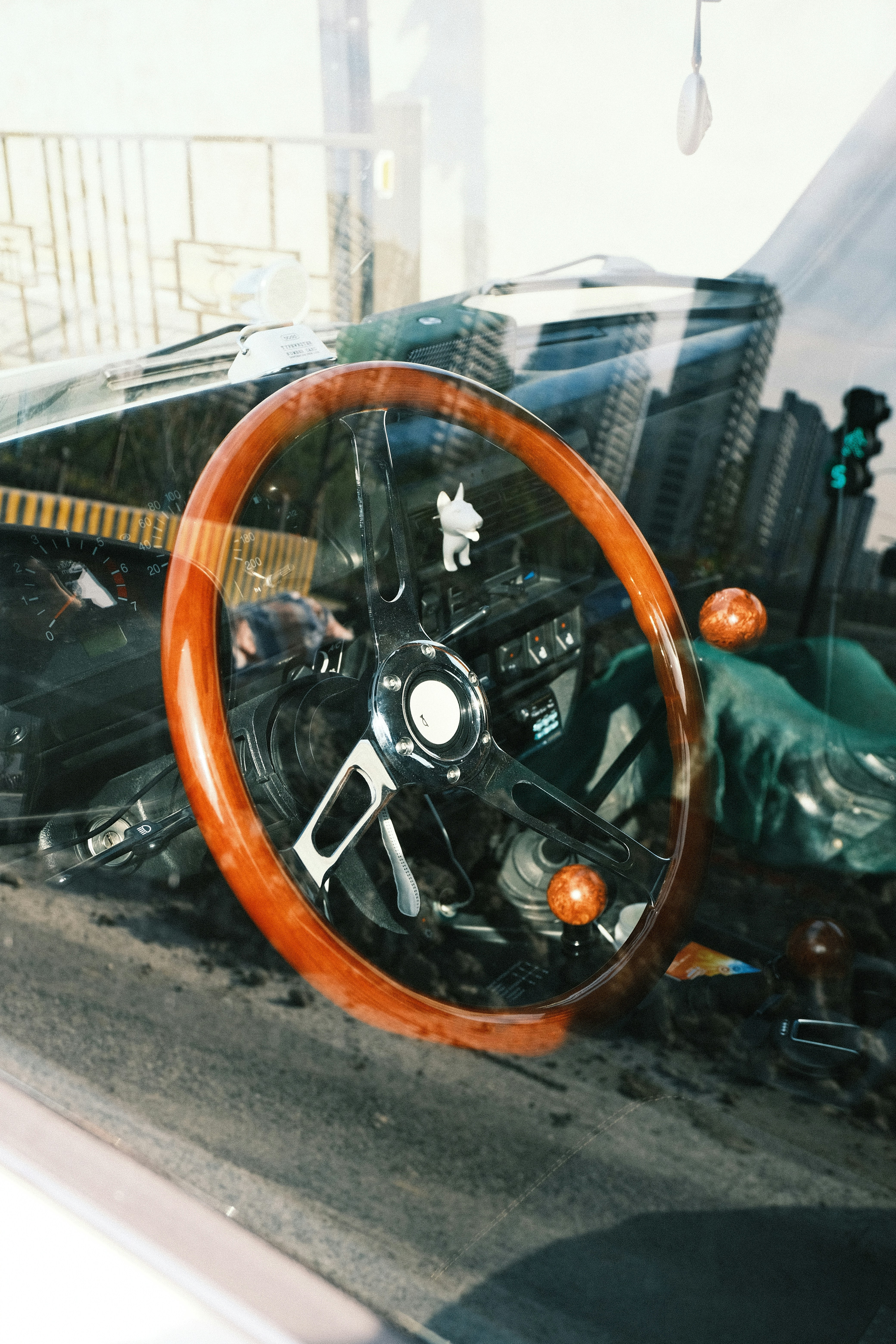a close up of a steering wheel on a vehicle