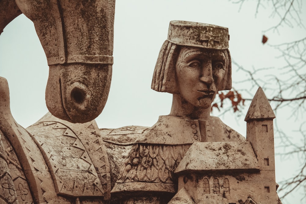 a close up of a statue of a knight