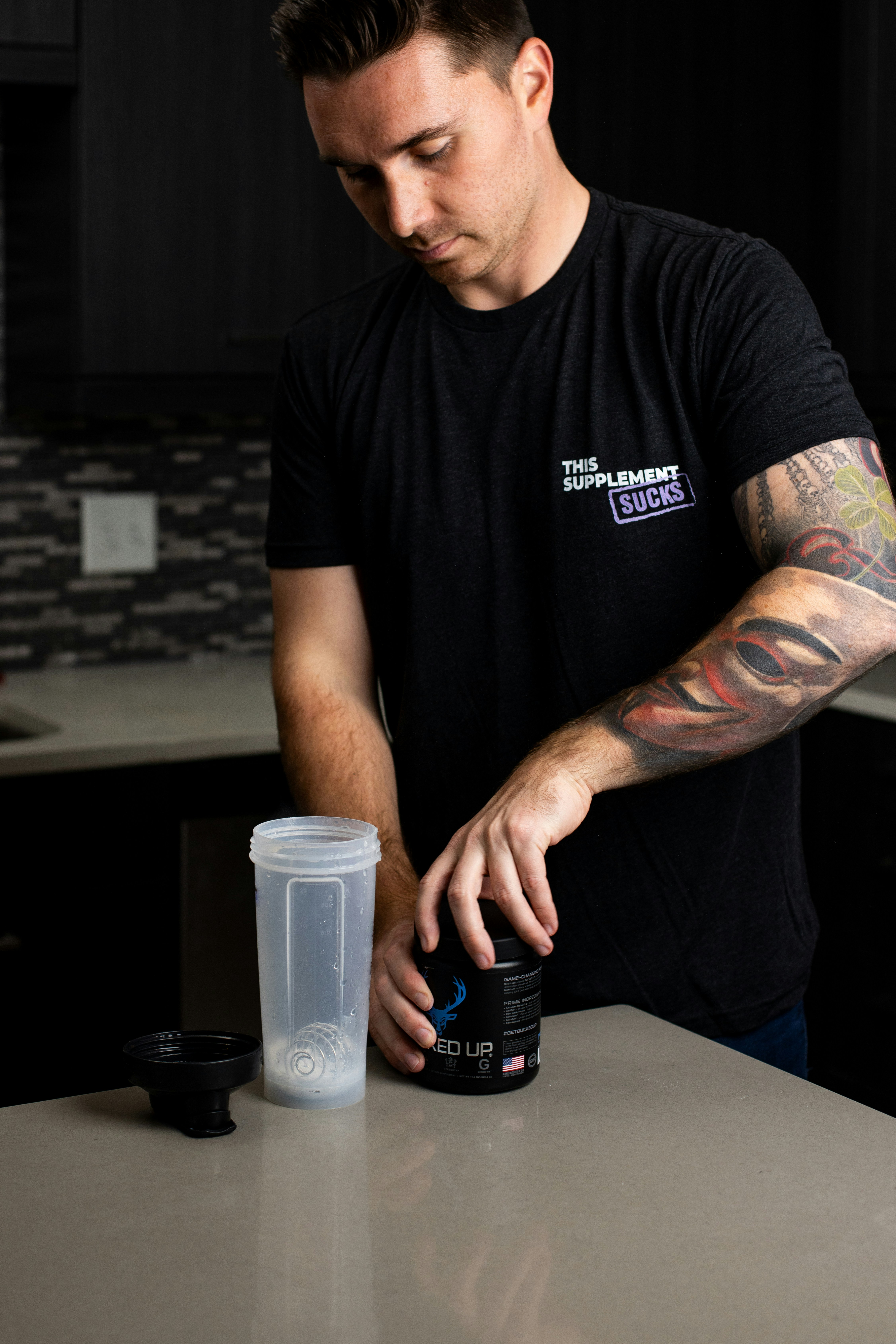 Athlete taking preworkout supplement