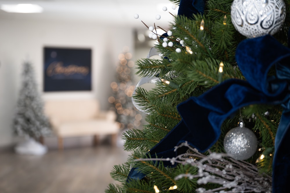 a decorated christmas tree in a living room