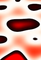 Abstract design featuring organic shapes with gradients of red and black on a white background, creating a fluid and dynamic appearance.