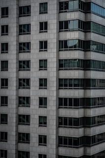 Exterior view of a modern office building in the city.