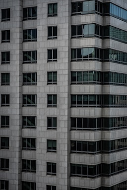 Exterior view of a modern office building in the city.
