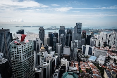 An aerial view of a modern city skyline showcasing financial and technological advancements.