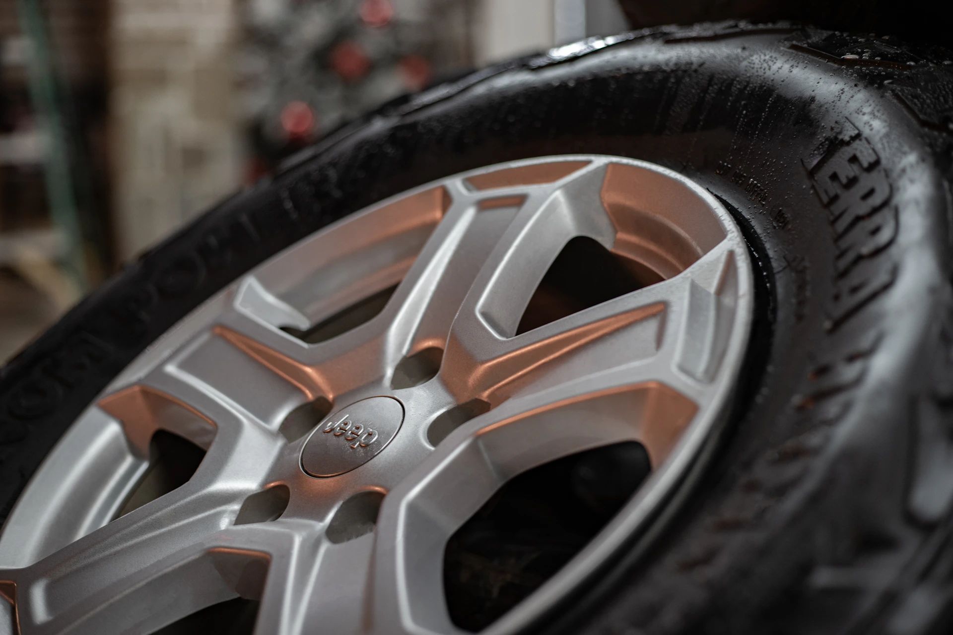 a close up of a tire on a car