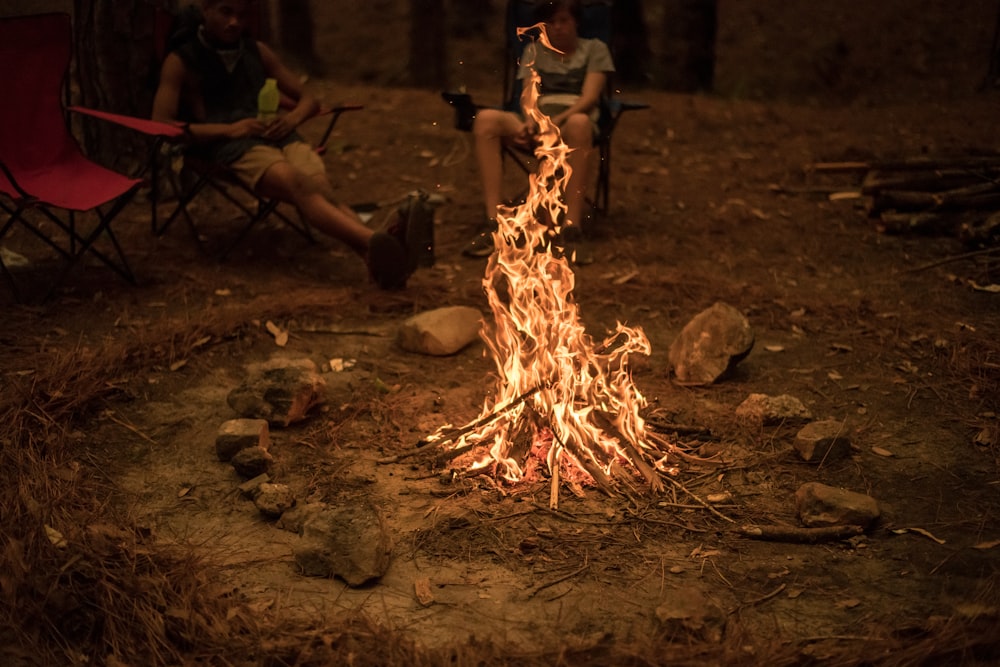 a campfire with people sitting around it