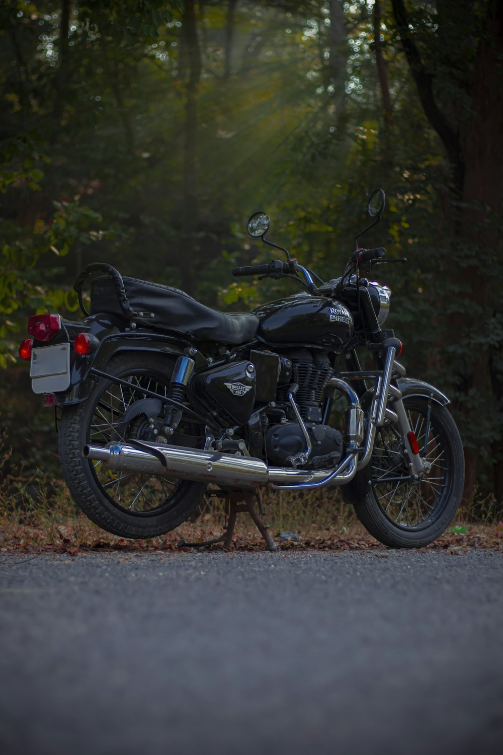 a motorcycle parked on the side of the road