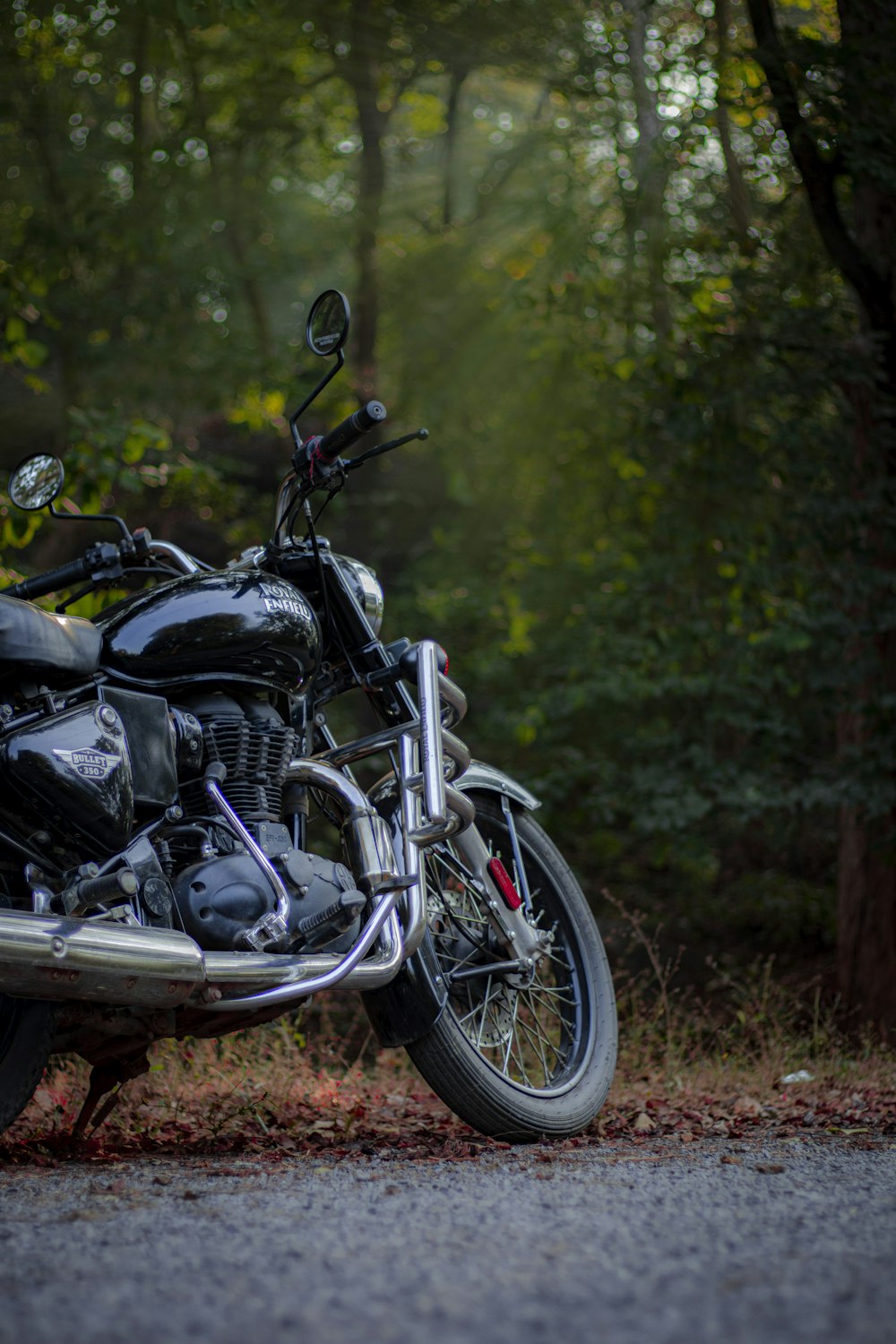 a motorcycle parked on the side of the road