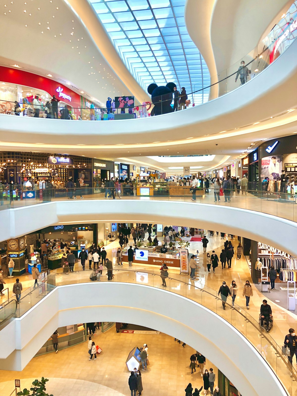 Busy shopping mall with shoppers
