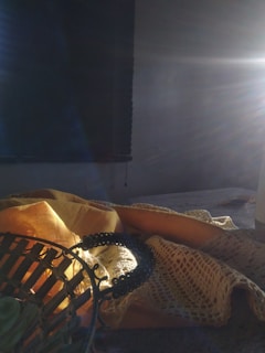 Sunlight streaming through a window illuminating a collection of unique trading products on a table.