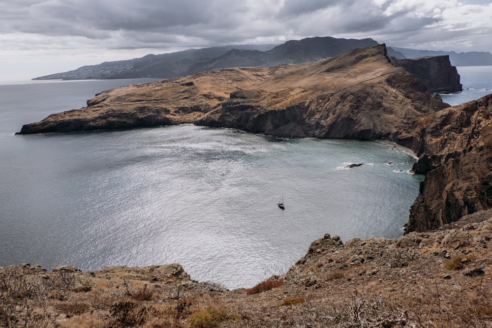 a large body of water surrounded by mountains