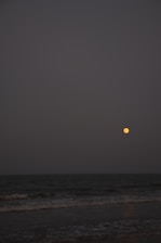 A peaceful moonlit scene with gentle waves and a glowing sage bundle resting nearby.