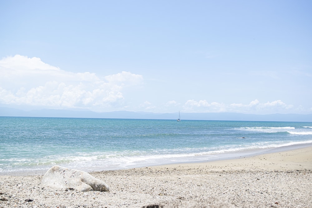 a person walking on a beach with a surfboard