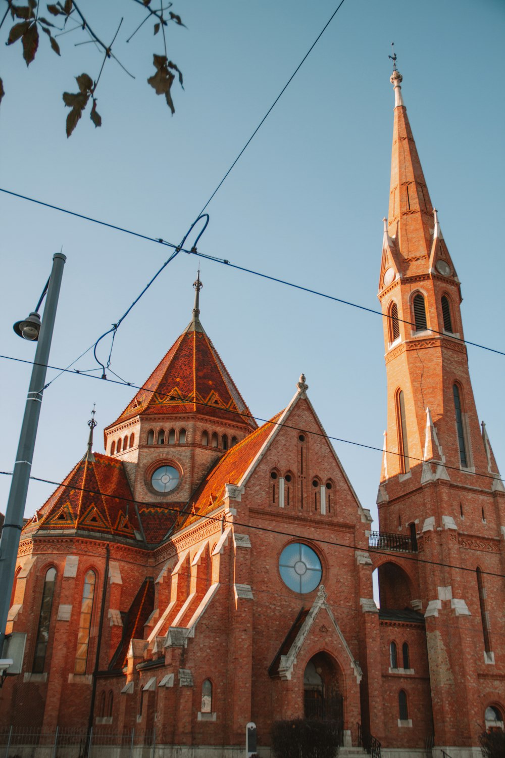 a church with a clock on the front of it