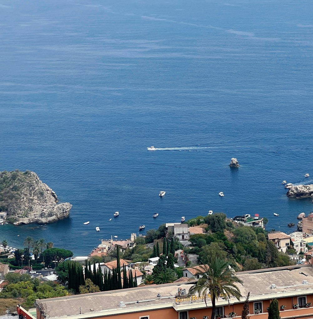 a view of a body of water with boats in it