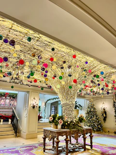 Building's festive party room decorated for a celebration
