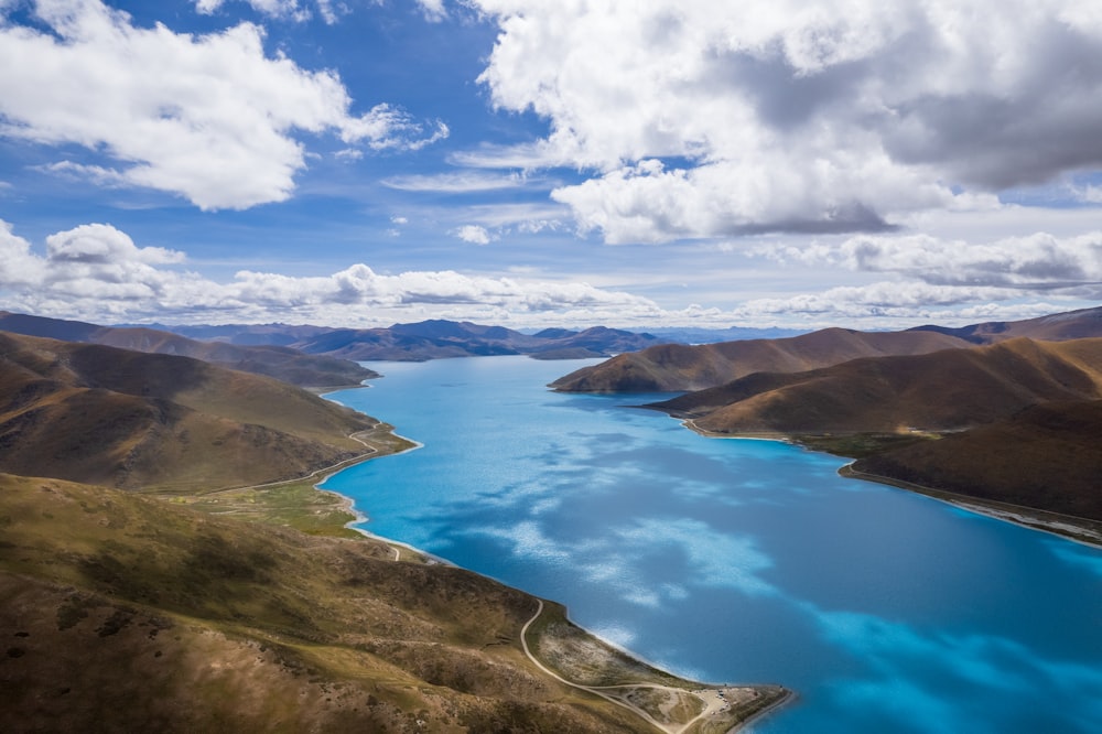 a large body of water surrounded by mountains