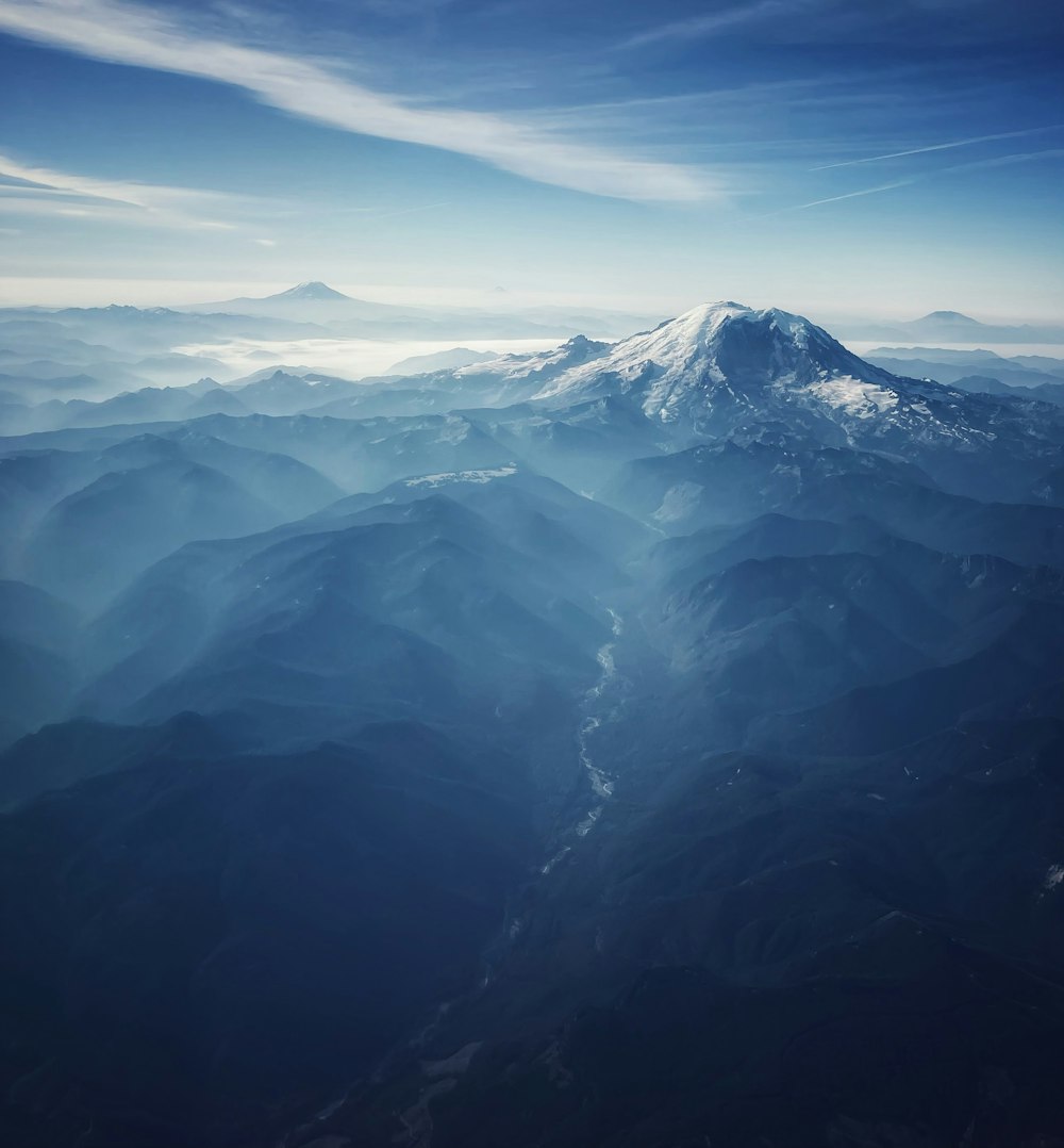a view of a mountain from an airplane