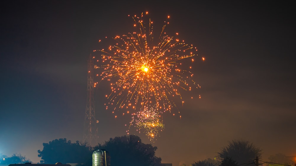 a large fireworks is lit up in the night sky