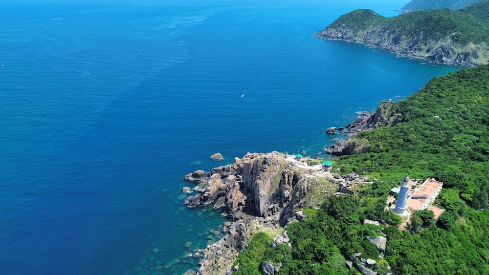 an aerial view of a large body of water