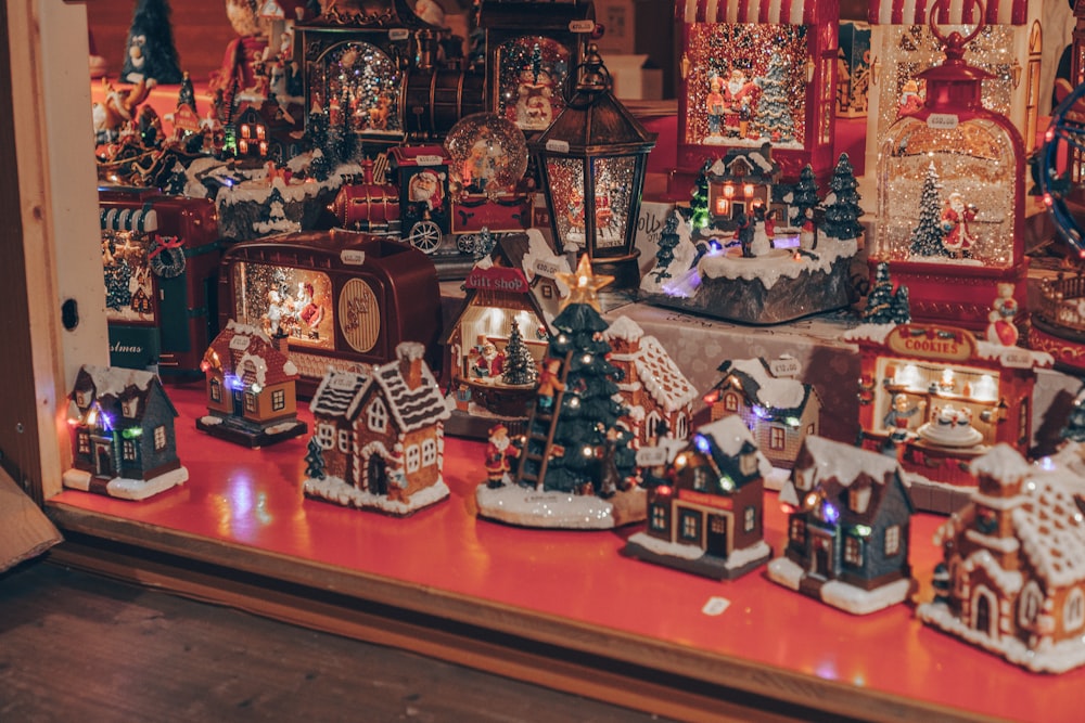 a display of christmas decorations in a store window