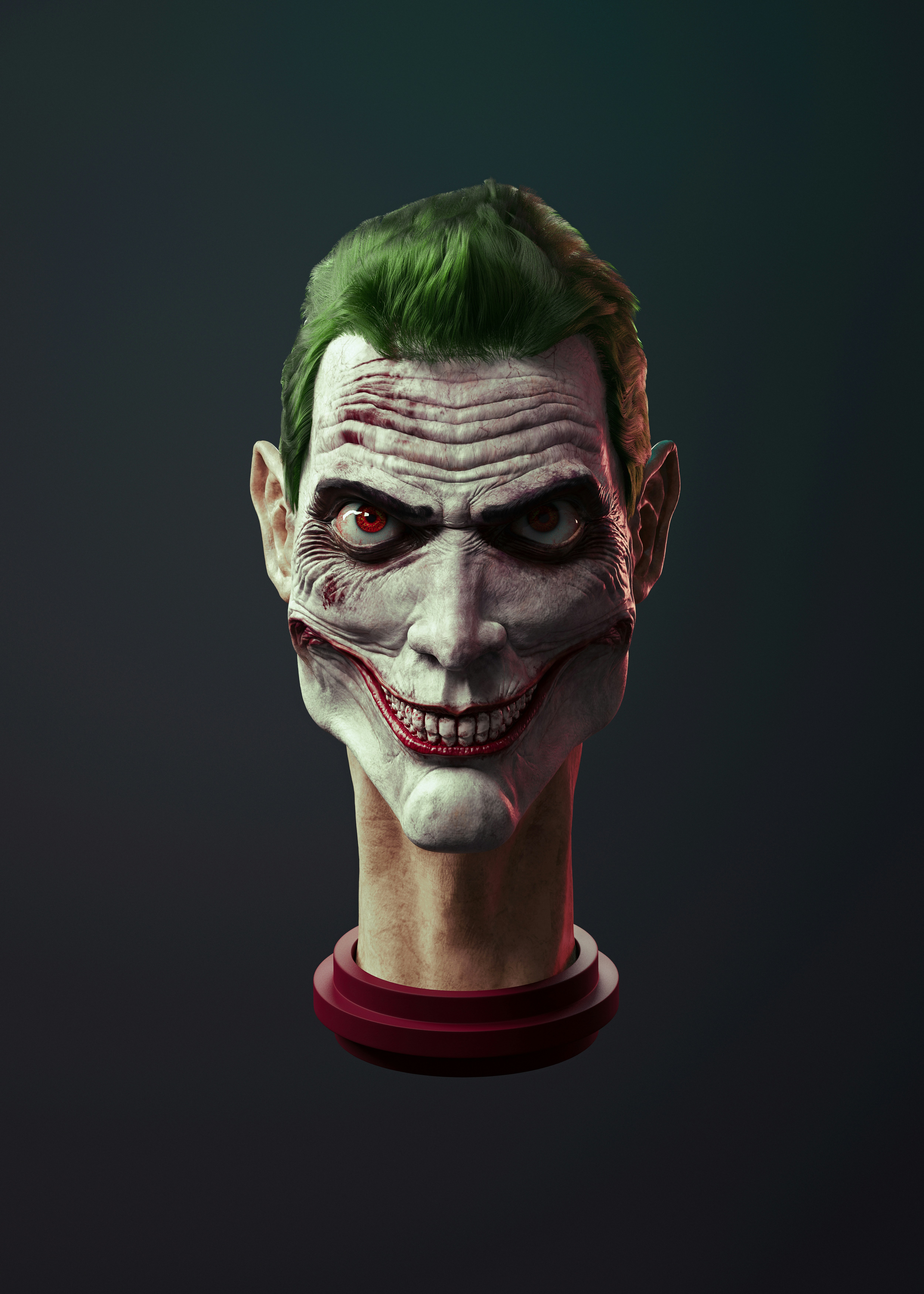 a man with green hair wearing a joker mask