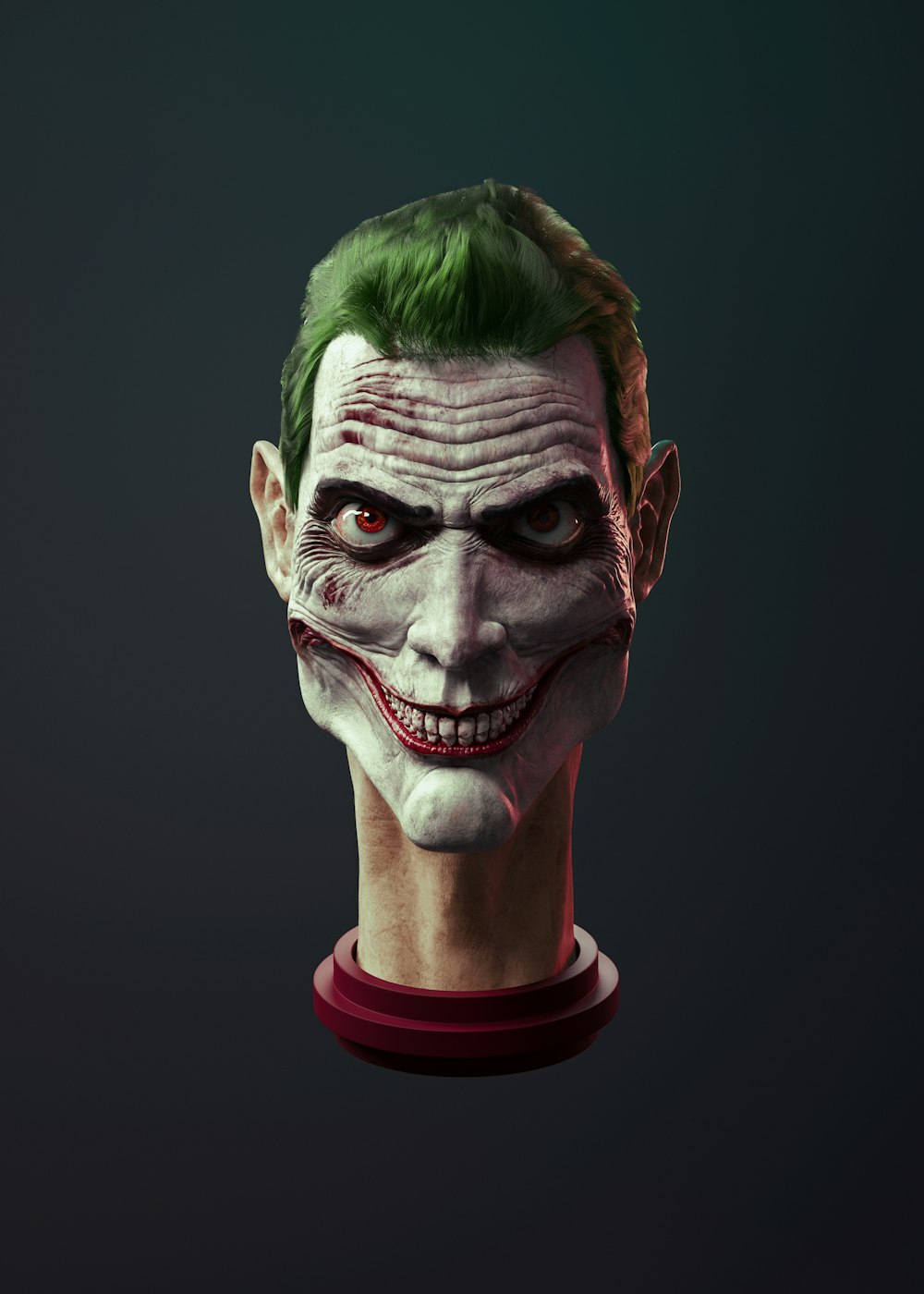 a man with green hair wearing a joker mask