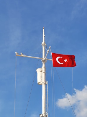 a flag on top of a pole with a sky background
