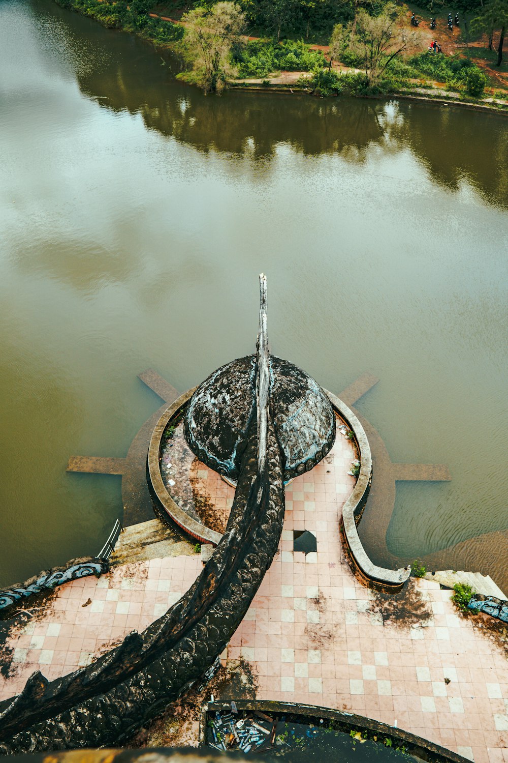 an aerial view of a large body of water