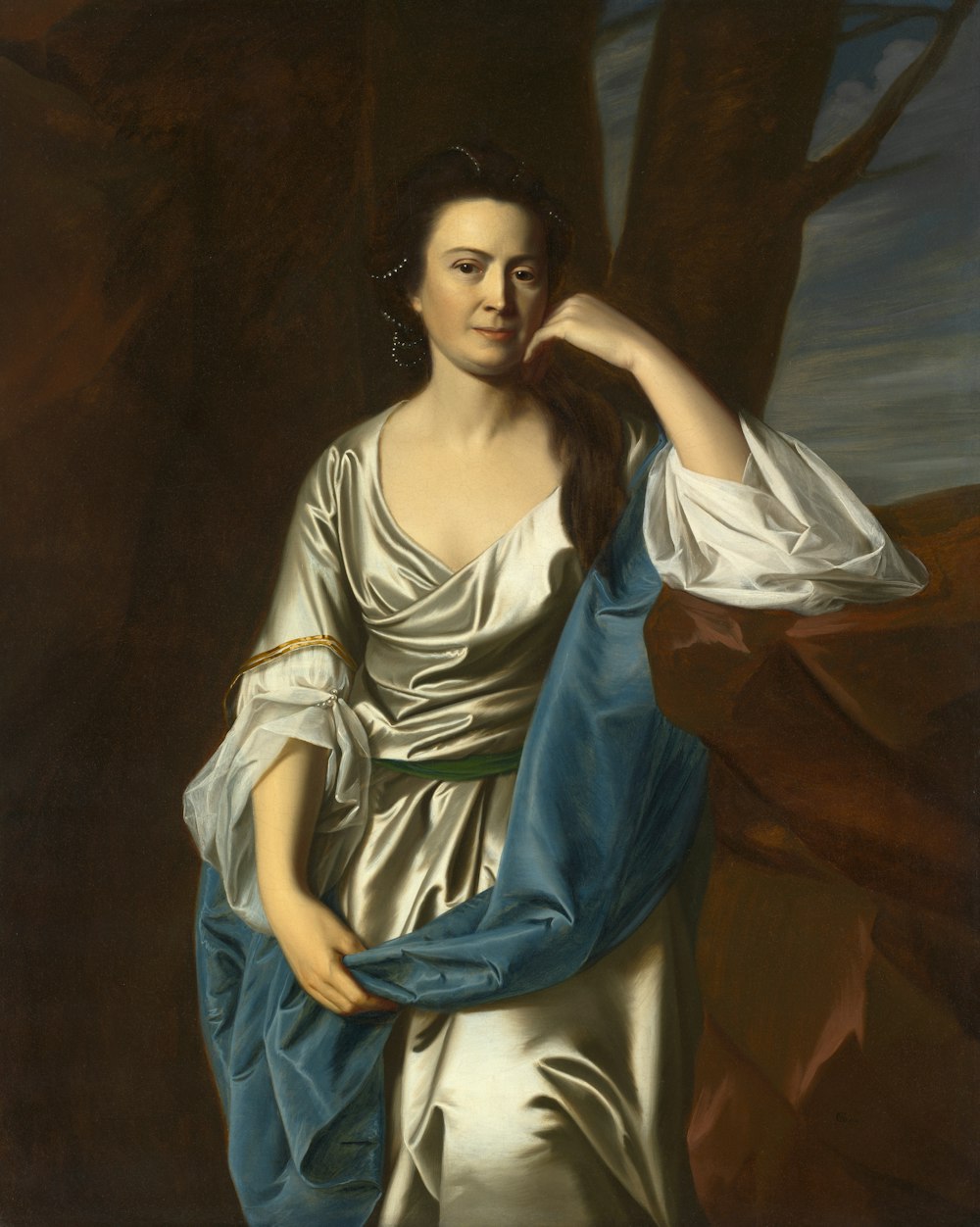 a painting of a woman in a white dress