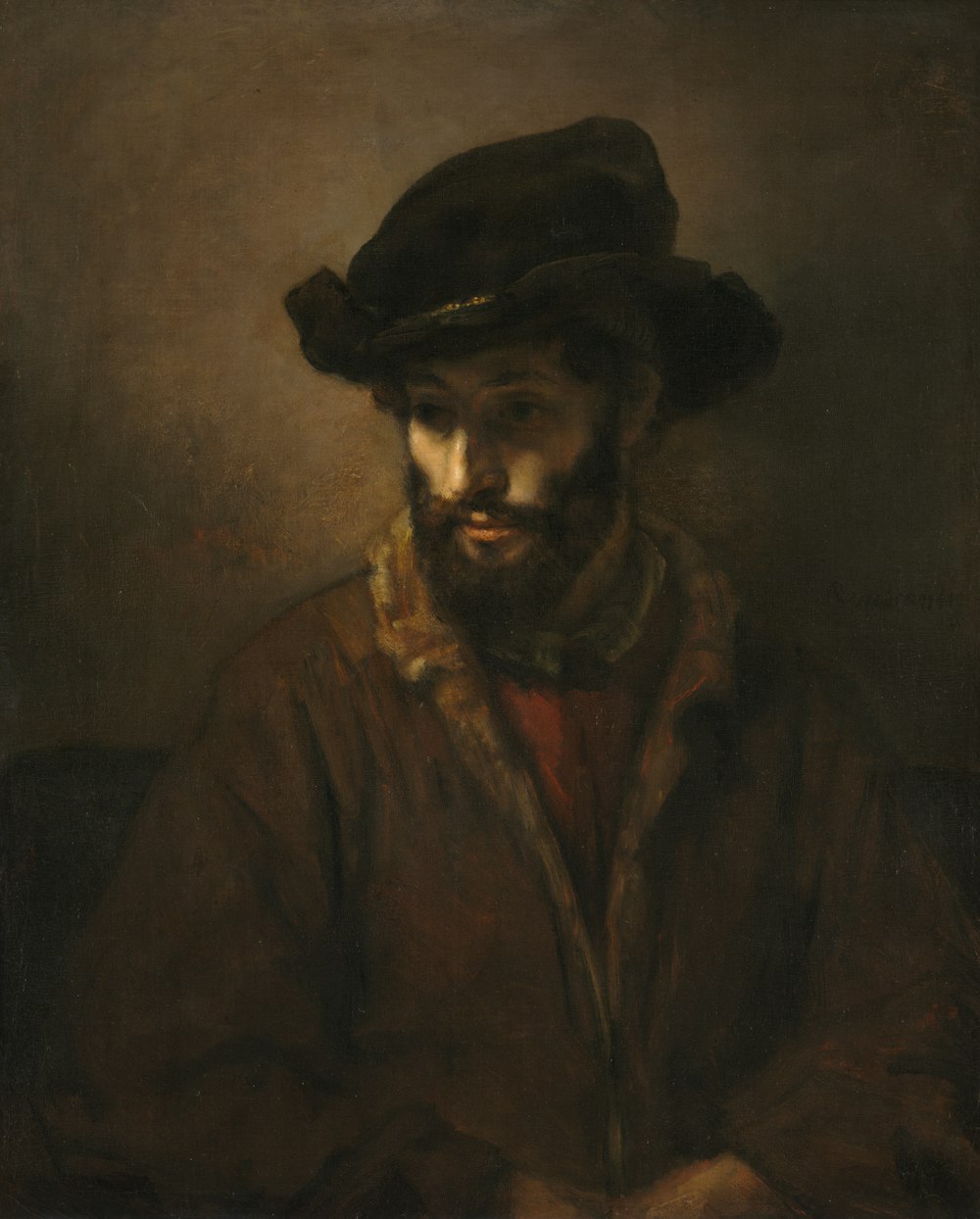 a painting of a man wearing a hat