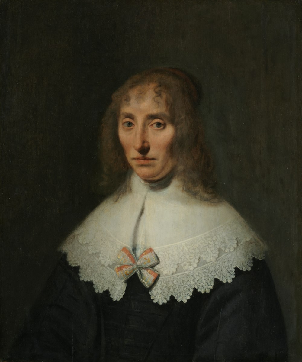 a painting of a man with a white collar