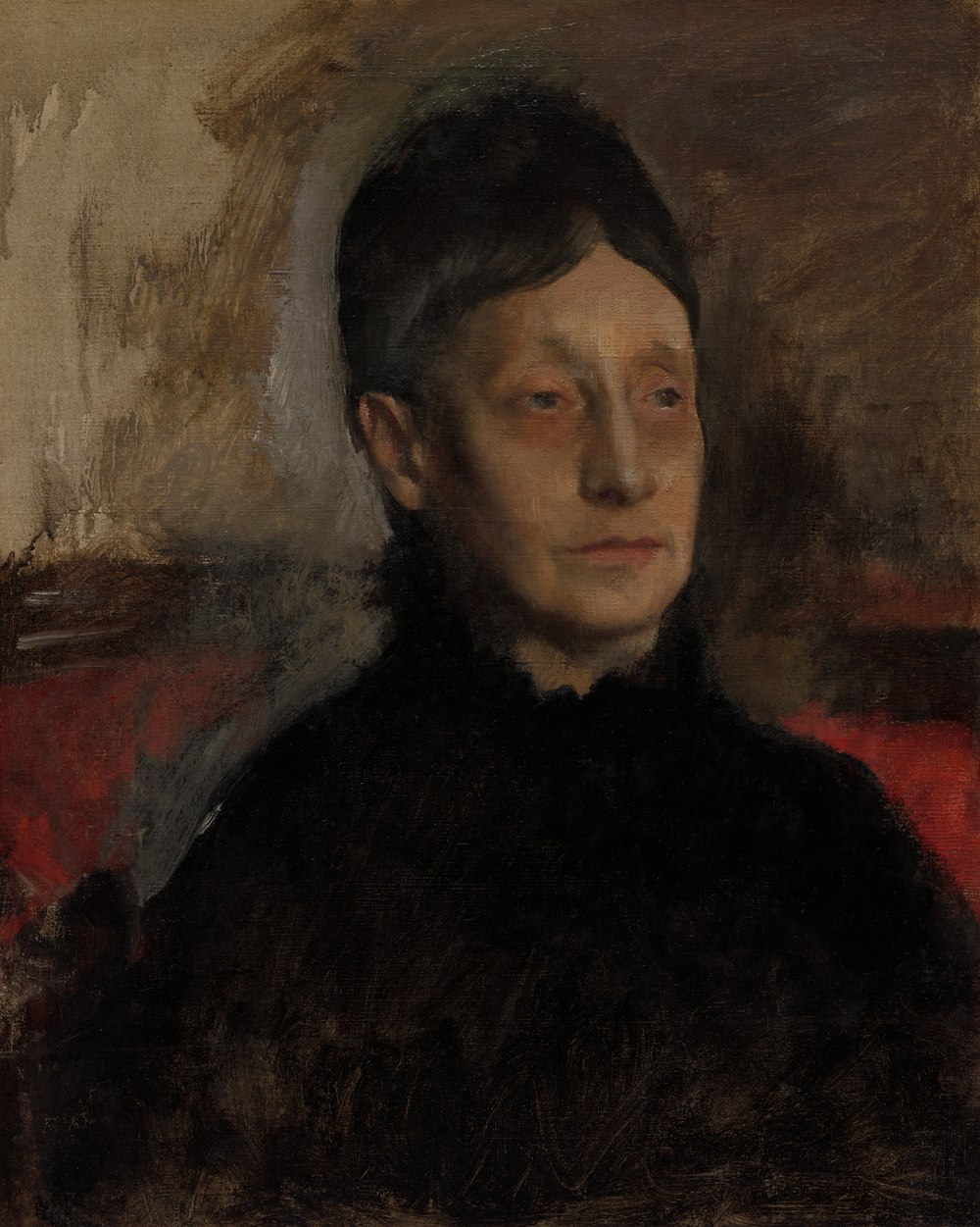 ein Gemälde einer Frau in einem schwarzen Kleid