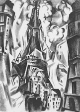 Illustration of Leonardo da Vinci’s Vitruvian Man blended with Paris skyline.