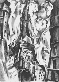 Illustration of Leonardo da Vinci’s Vitruvian Man blended with Paris skyline.