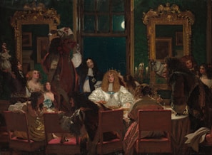 a painting of a group of people sitting around a table