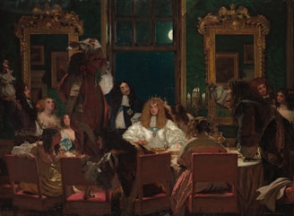 a painting of a group of people sitting around a table